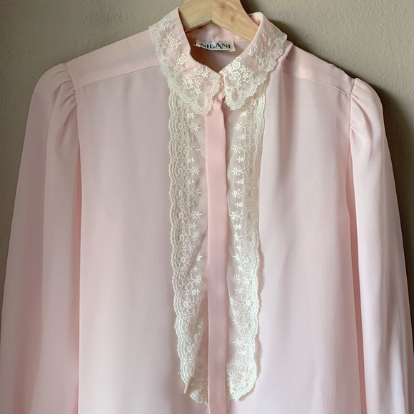 Vintage NILANI Pale Pink Lacr Trim Sheer Blouse - Picture 5 of 7